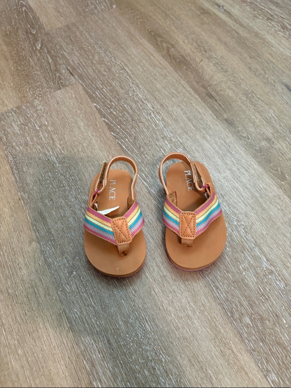 The Children's Place Tan Sandals with Rainbow Straps